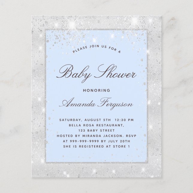 Baby shower boy silver blue budget invitation flyer (Front)