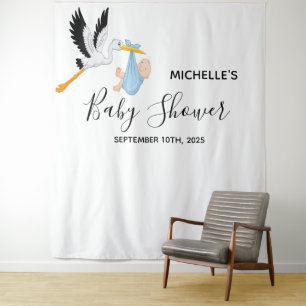 Baby shower boy stork white photo backdrop tapestry