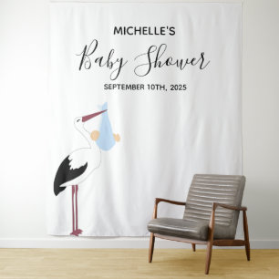 Baby shower boy stork white photo backdrop tapestry
