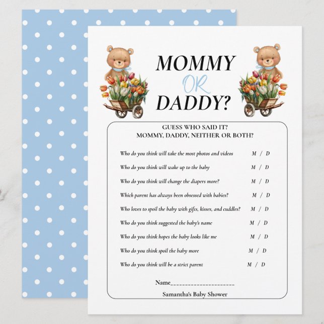 Baby Shower Boy Teddy Mummy Daddy Rustic Floral Invitation (Front/Back)