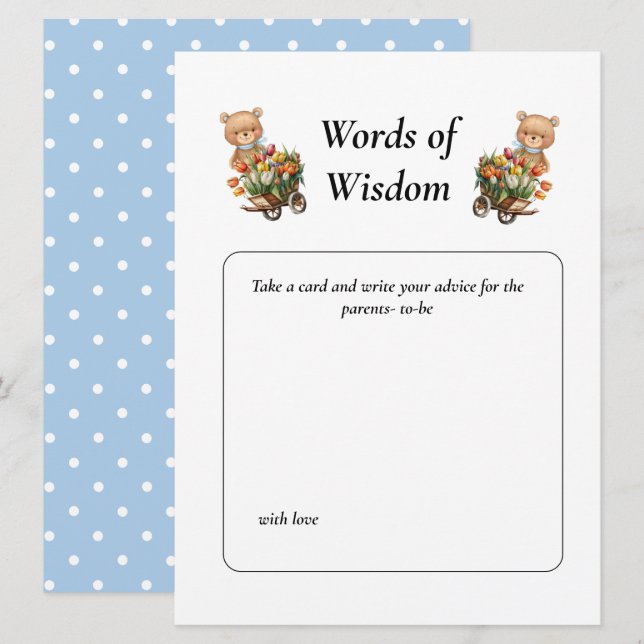 Baby Shower Boy Teddy Rustic Floral Wisdom    Invitation (Front/Back)