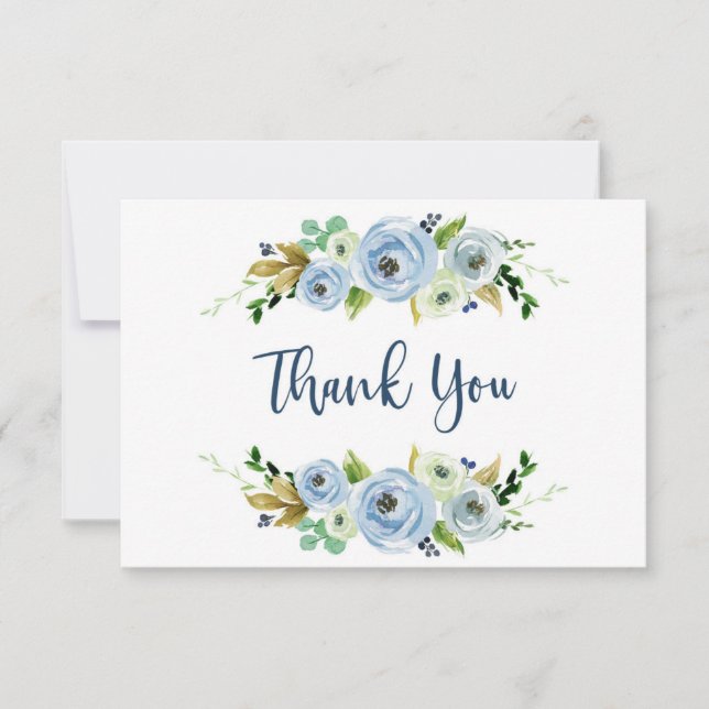 Baby shower boy thank you cards, floral blue card (Front)