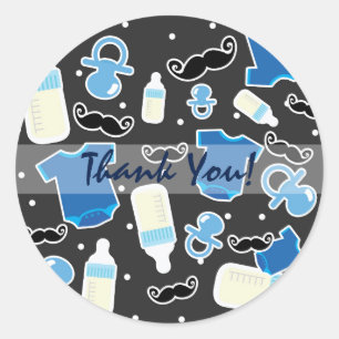 Baby Shower Boy Things Blue & Grey Modern Favour Classic Round Sticker