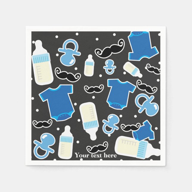 Baby Shower Boy Things Blue & Grey Modern Party Napkin (Front)