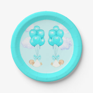 Baby Shower Boy Twins Paper Plate