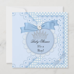 Baby Shower Boy White Blue Prince Crown Invitation