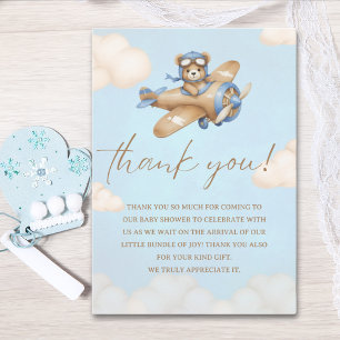 Baby Shower Boy with Adorable Pilot Teddy Bear Thank You Card