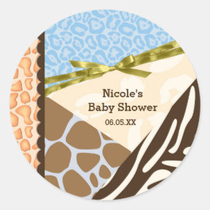 Baby Shower Boys Blue Safari Print Themed Party Classic Round Sticker