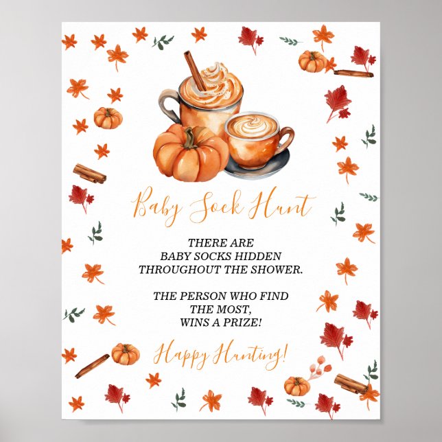 Baby Shower Brewing Pumpkin Spice Baby Sock Hunt Poster (Front)