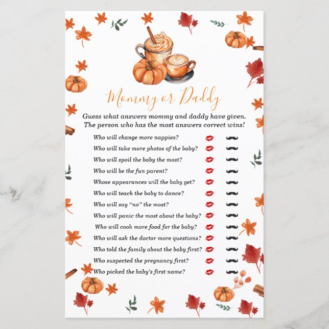 Baby Shower Brewing Pumpkin Spice Mummy or Daddy (Front)