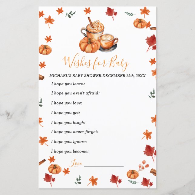 Baby Shower Brewing Pumpkin Spice Wishes for Baby (Front)
