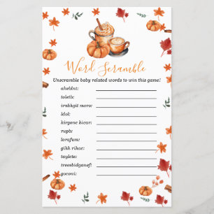 Baby Shower Brewing Pumpkin Spice Word Scramble