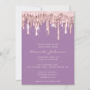 Baby Shower Bridal Sweet 16th Drips Rose Purple Invitation