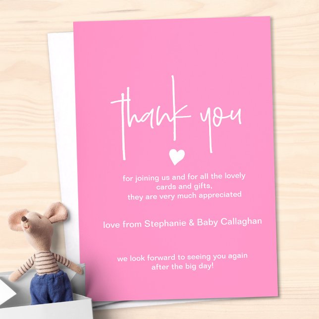 Baby Shower Bright Pink Thank You Chic Tiny Heart Invitation (Creator Uploaded)