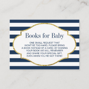 Baby Shower Bring a Book Navy Blue Stripes Insert