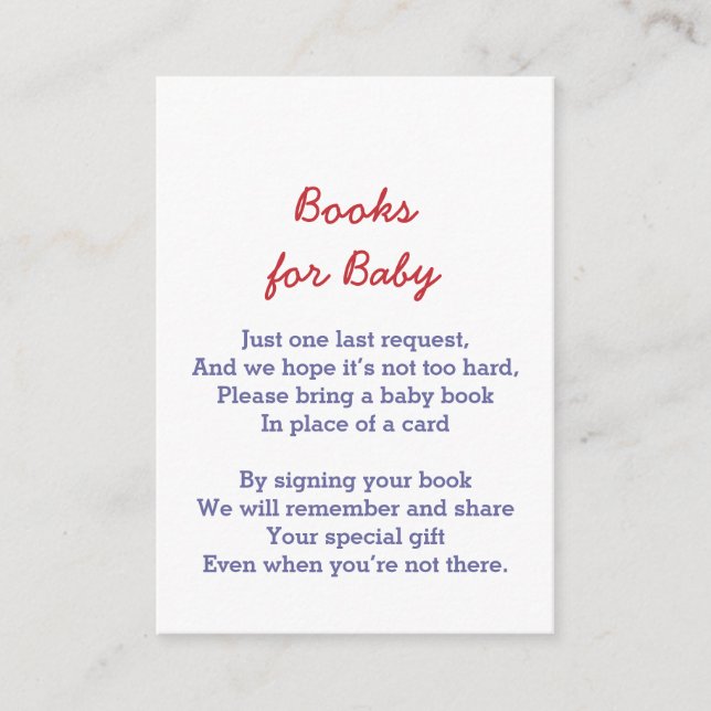 Baby Shower Bring a Book Red White Stripes Print Enclosure Card (Front)