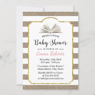 Baby Shower Bring a Book Request Burlap Stripes Invitation