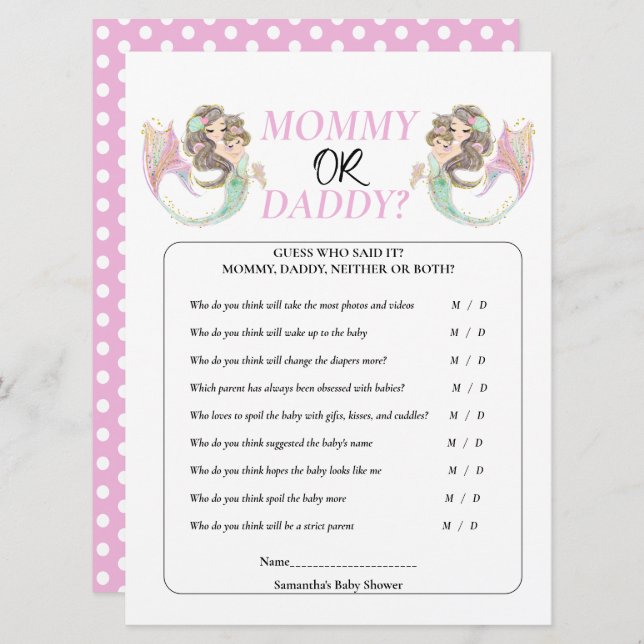 Baby Shower Brpwn Mermaid Under the sea.  Invitation (Front/Back)