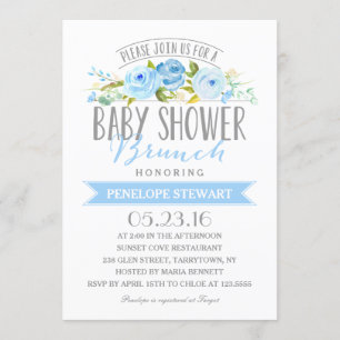 Baby Shower Brunch Blue   Baby Shower Invitation