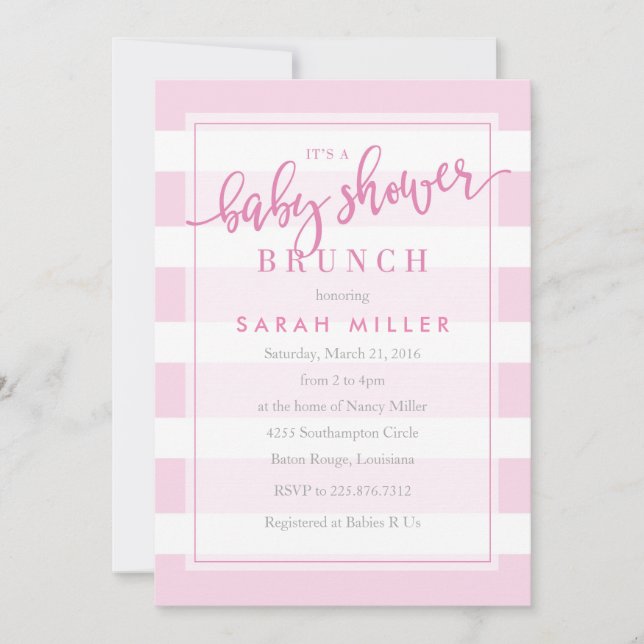 Baby Shower Brunch Invitation Stripes Girl (Front)