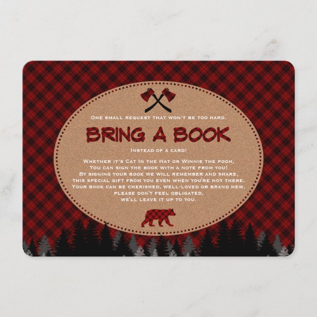 Baby Shower Buffalo Plaid Lumberjack Bring a Book Enclosure Card (Front)