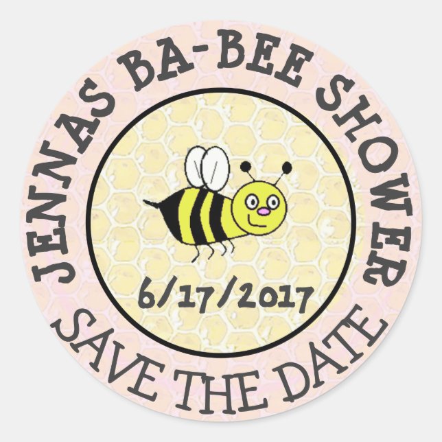 Baby Shower Bumble Bee Sticker Save the Date (Front)