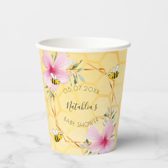 Baby Shower bumble bees pink florals backyard Paper Cups (Front)