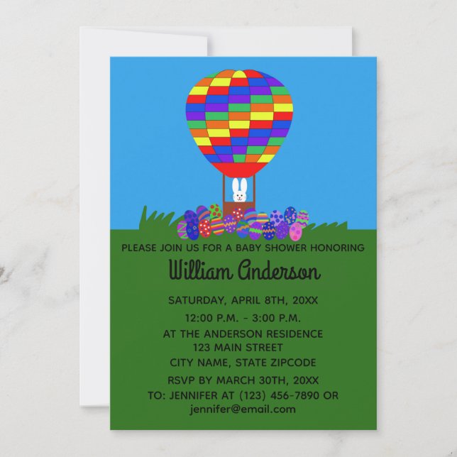 Baby Shower Bunny Balloon #2 Invitation Card (Front)