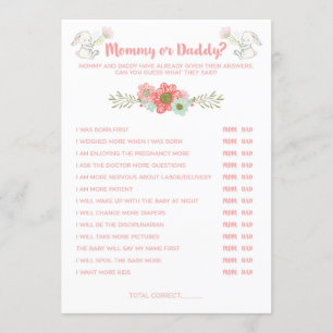 Baby Shower Bunny Mummy or Daddy Game Card