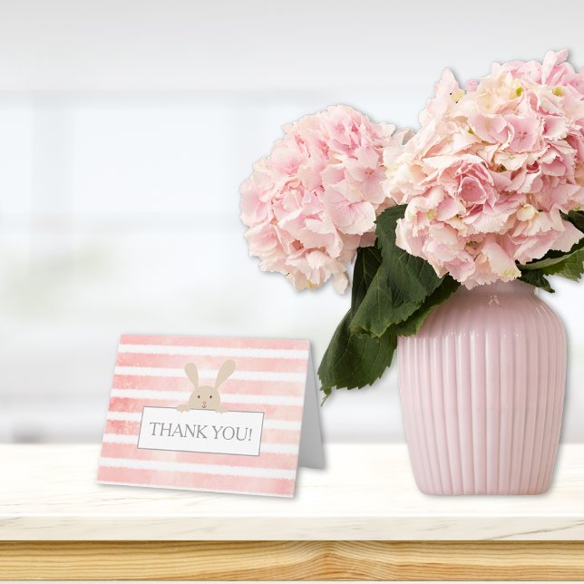 Baby Shower Bunny Pink Stripe Thank You Card (Creator Uploaded)