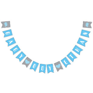 Baby Shower Bunting Flag with Elephant for Boy