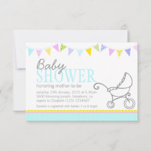 Baby shower bunting pram stroller aqua invite