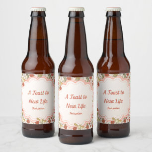 Baby Shower   Butterflies & Blossoms Poetic Floral Beer Bottle Label