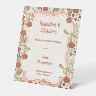 Baby Shower   Butterflies & Blossoms Poetic Floral Pedestal Sign