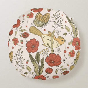 Baby Shower   Butterflies & Blossoms Poetic Floral Round Cushion