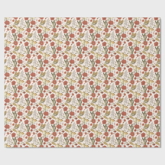 Baby Shower | Butterflies & Blossoms Poetic Floral Wrapping Paper (Flat)