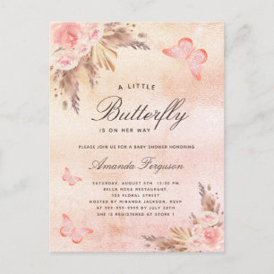 Baby shower butterfly blush pampas grass rose gold invitation postcard