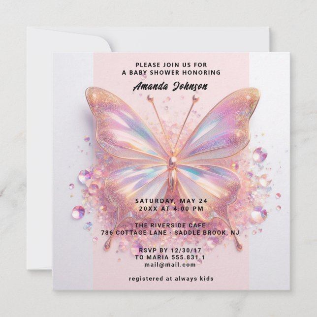 Baby Shower Butterfly Girl  Pink Blue Diamond Invitation (Front)