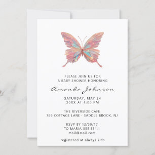 Baby Shower Butterfly Girl Rose Gold White Invitation