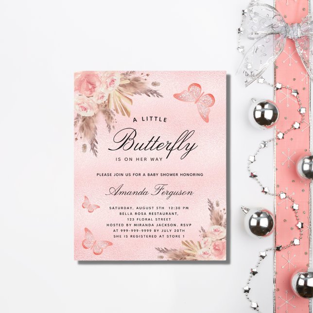 Baby shower butterfly pampas budget invitation (Creator Uploaded)