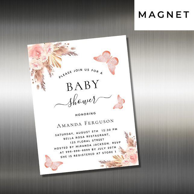Baby shower butterfly pampas invitation magnet (Creator Uploaded)