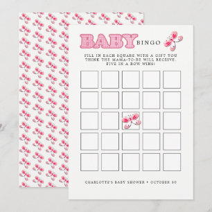 Baby Shower Butterfly Pink Baby Girl Bingo Card