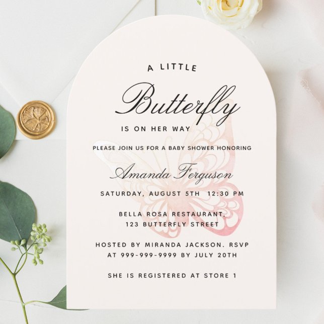 Baby shower butterfly pink beige girl invitation (Creator Uploaded)