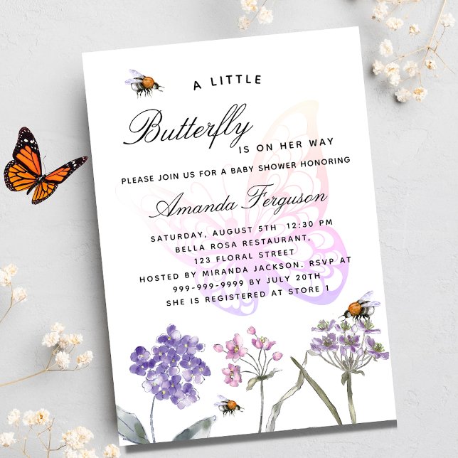 Baby Shower butterfly wildflowers purple luxury Invitation (Creator Uploaded)