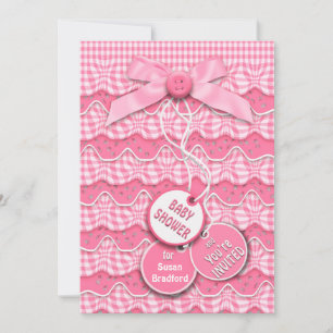 Baby Shower Buttons and Bows Layers Pink Ruffles Invitation