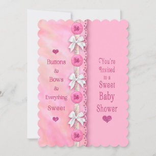 Baby Shower Buttons and Bows Pink Baby Girl Invitation