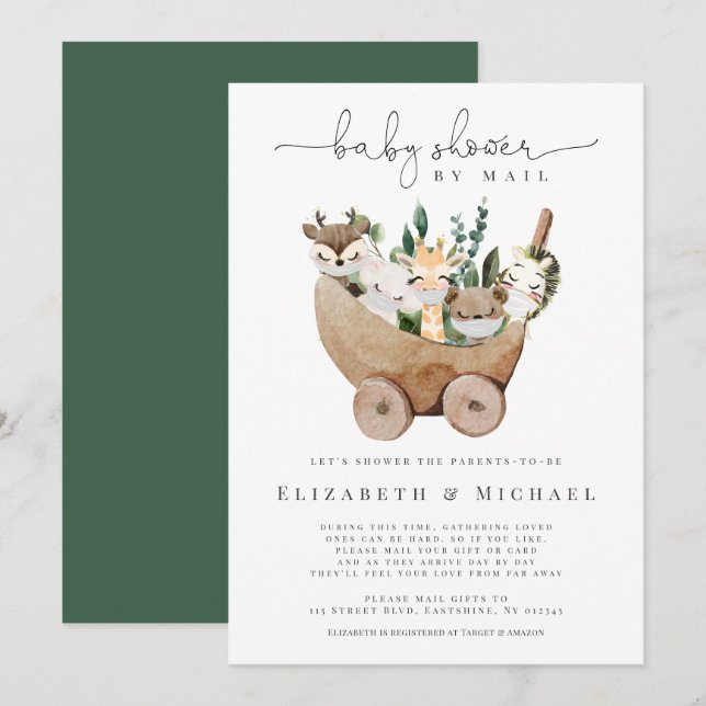 Baby Shower By Mail Animals Greenery Boho  Invitation (Front/Back)