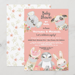 Baby Shower by mail baby Animals with Masks Invitation