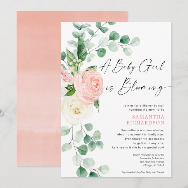Baby Shower by Mail baby girl is blooming spring Invitation (Front/Back)