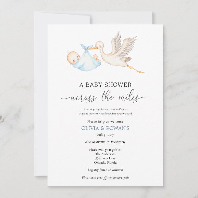 Baby Shower by Mail Blue Stork Invitation (Front)